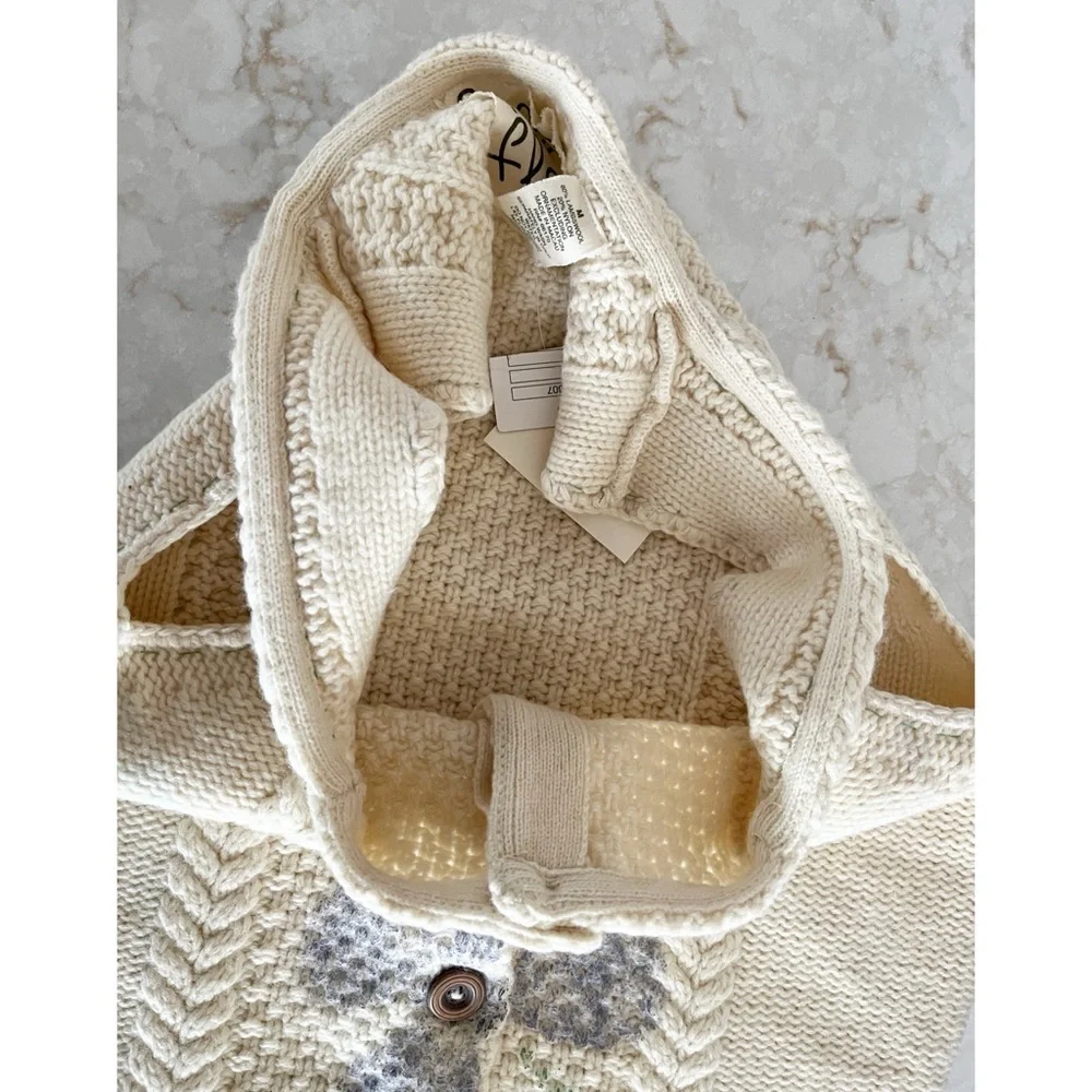 Anthropologie Field Flower Ivory Knit Button-Up Square-Neck Vest Medium NWT